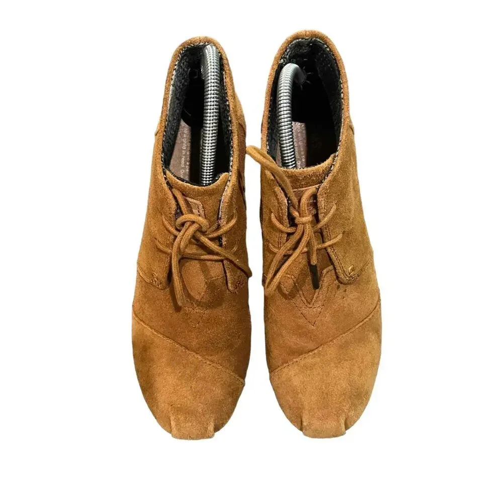 TOMS Desert Wedge Lace-Up‎ Ankle Booties Womens Size 10 Brown Hidden Wedge